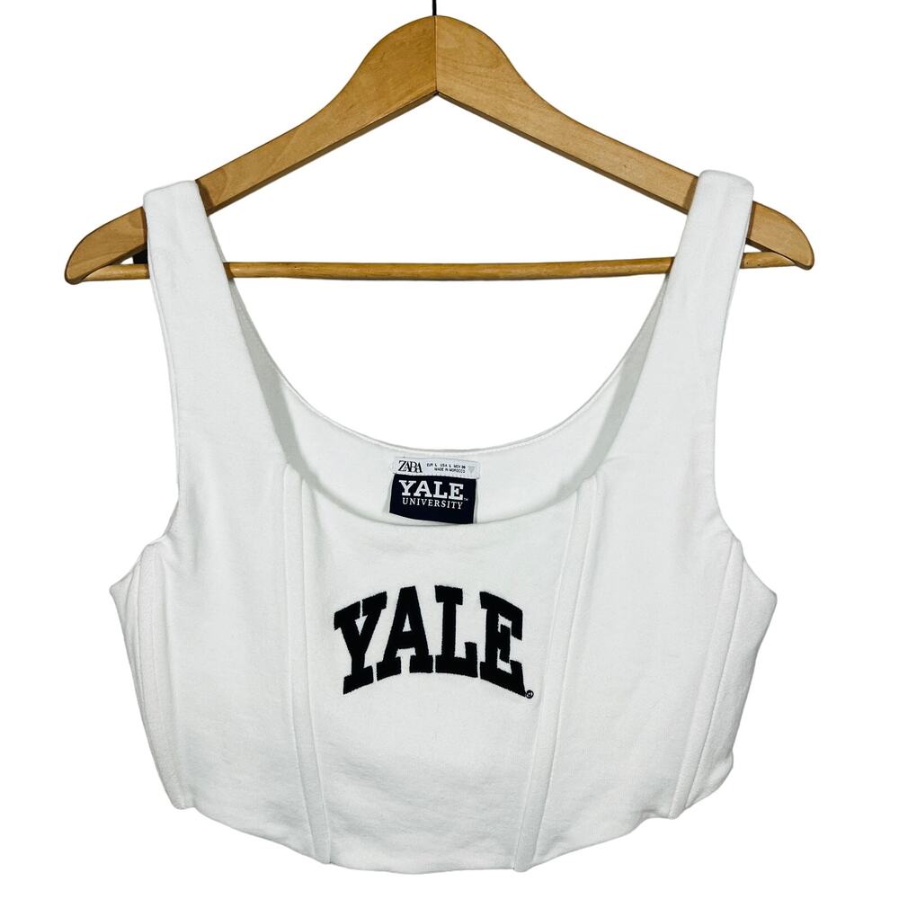 Zara Yale University Crop Top Sweatshirt Jersey Cheerleader White Navy - L